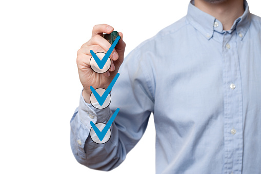 businessman checking mark checklist marker Isolated on  white background