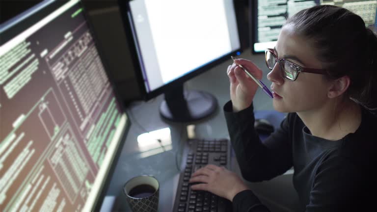 Woman surrounded by monitors