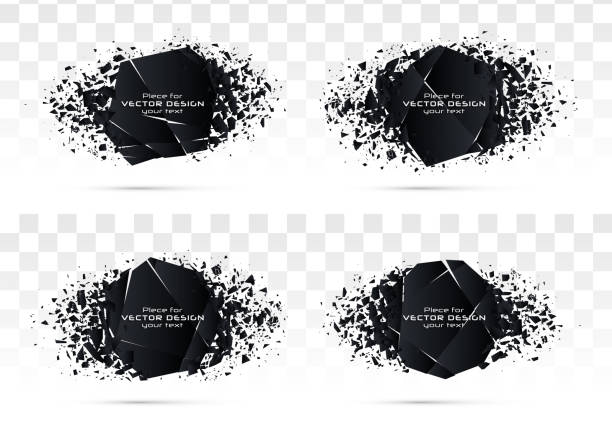 ilustrações de stock, clip art, desenhos animados e ícones de explosion black glass. - broken stones