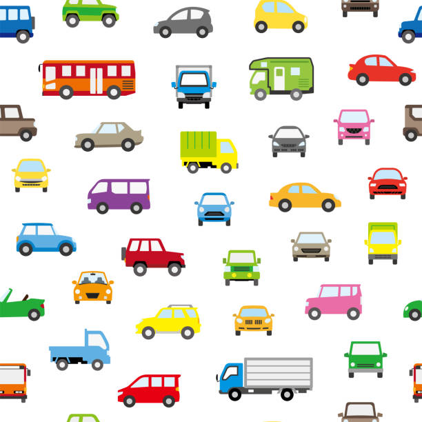 ilustrações de stock, clip art, desenhos animados e ícones de seamless background of various car icon - pop color - - truck pick up truck side view car