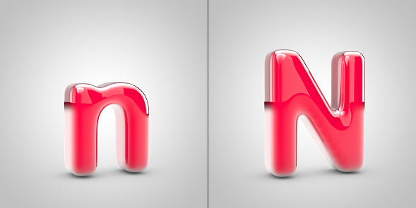 Nail Polish letter N isolated on white background. 3d pink glossy alphabet font.