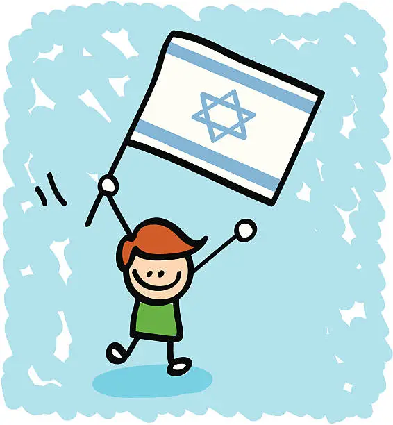 Vector illustration of happy little boy kid with Israel flag cartoon illustration