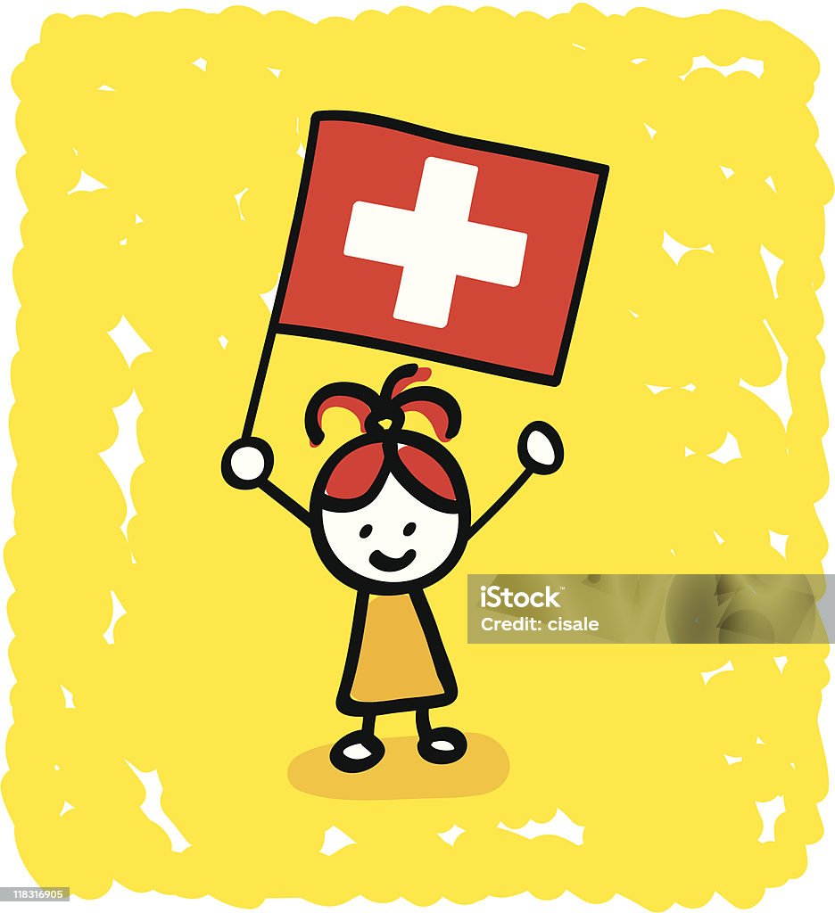 Ребенок с Швейцария Флаг Мультяшный - Векторная графика Бессмысленный рисунок роялти-фри