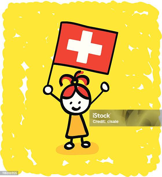 Ребенок С Швейцария Флаг Мультяшный — стоковая векторная графика и другие изображения на тему Бессмысленный рисунок - Бессмысленный рисунок, Векторная графика, Государственный флаг