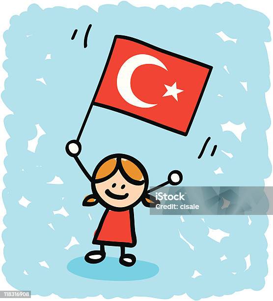 Ребенок С Турция Флаг Мультяшный — стоковая векторная графика и другие изображения на тему Турецкий флаг - Турецкий флаг, Детский рисунок, Флаг