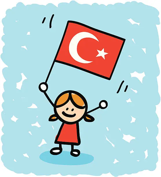 Vector illustration of kid with Turkey  flag cartoon