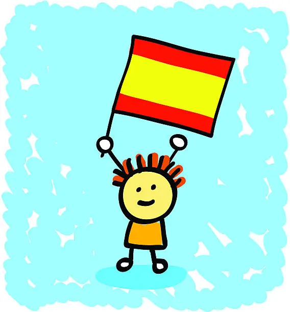 Vector illustration of Kid with Spain flag cartoon
