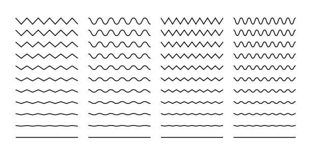 Wave set in abstract style on white background. Decoration element. Geometric design. Vector illustration ocean. Vector line design. Vector sound wave. Vector graphic set. Wave set in abstract style on white background. Decoration element. Geometric design. Vector illustration ocean. Vector line design. Vector sound wave. Vector graphic set. EPS 10 zigzag stock illustrations