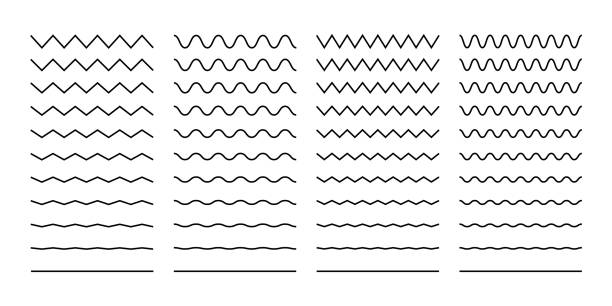 白色背景上抽象樣式的波浪設置。裝飾元素。幾何設計。向量插圖海洋。向量線設計。向量聲波。向量圖形集。 - 鋸齒狀 幅插畫檔、美工圖案、卡通及圖標