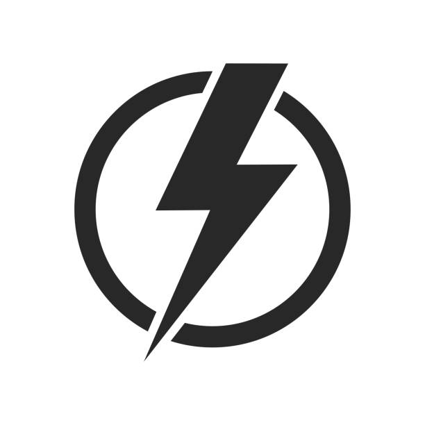 ilustrações, clipart, desenhos animados e ícones de ícone do vetor isolado relâmpago. ícone elétrico do flash do parafuso. símbolo da energia do poder. ícone do trovão. conceito de círculo. - energia