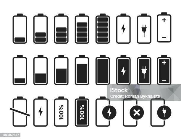 Battery Charger Icon Vector Logo Isolated Vector Sign Symbol Battery Charge Full Power Energy Level Battery Low Icon Energy Symbol Battery Charge - Arte vetorial de stock e mais imagens de Pilha - Fornecimento de Energia