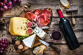 Red wine, cheese and Iberico ham appetizer