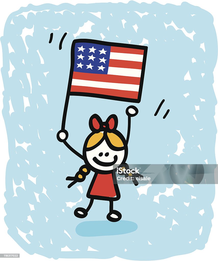 행복함 국가주의 칠레식 보그다 여자아이, USA flag 말풍선이 있는 이미지 - 로열티 프리 미국 국기 벡터 아트