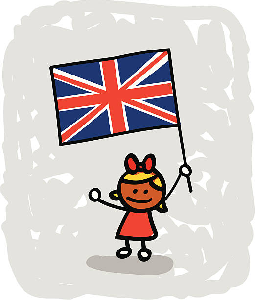 kind mit großbritannien flagge comic - fan england british culture english culture stock-grafiken, -clipart, -cartoons und -symbole