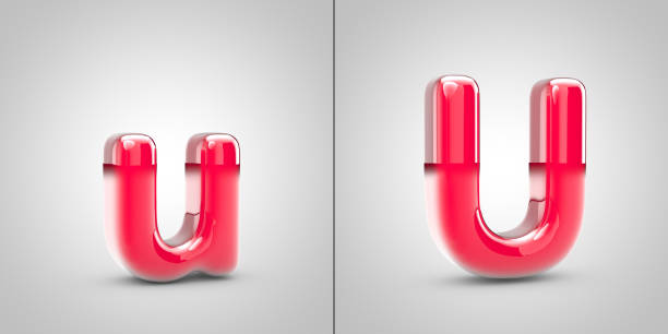 Nail Polish letter U isolated on white background. 3d pink glossy alphabet font.