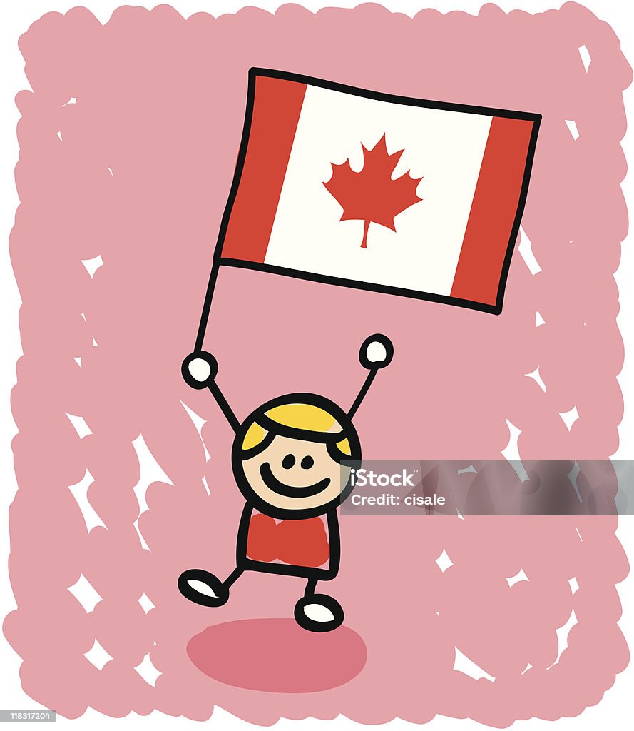 Niño de historieta con bandera de Canadá - arte vectorial de Croquis libre de derechos