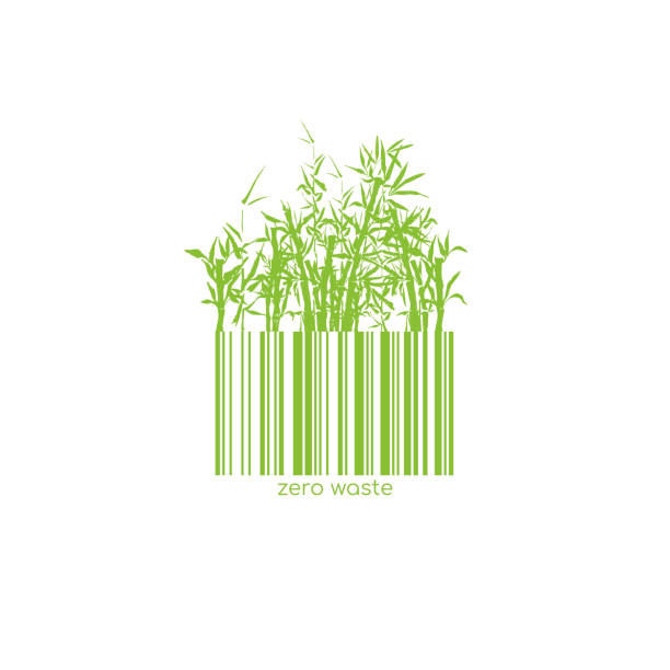 Zero Waste Conceptual Logotype with Barcode Bamboo Green Plant. Vector Isolated Bar Code Logo for Plastic free Shop vector art illustration