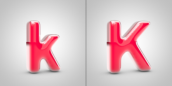 Nail Polish letter K isolated on white background. 3d pink glossy alphabet font.
