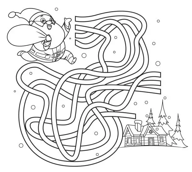 Vector illustration of Maze, Santa Claus