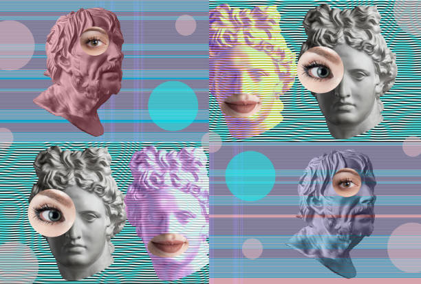 istock Contemporary art concept collage with antique statue head in a surreal style. Modern unusual art. 1183176225