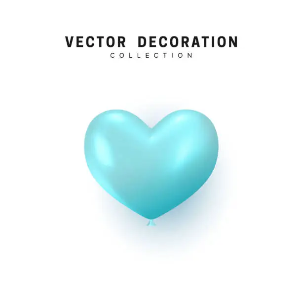 Vector illustration of Blue heart realistic balloon isolated on white background