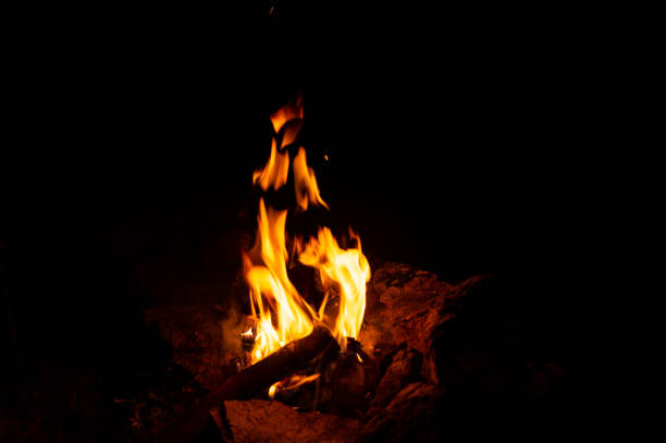 Live fire from wood with black/dark background