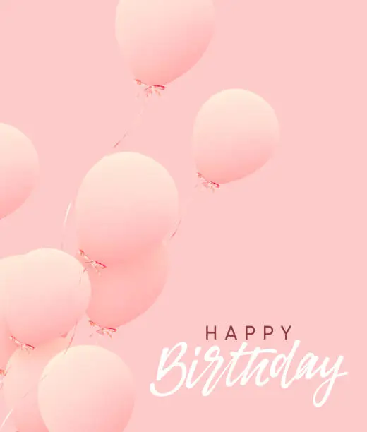 Vector illustration of Happy birthday greeting card. Festive background with helium balloons. Celebrate a birthday, Poster, banner anniversary.
