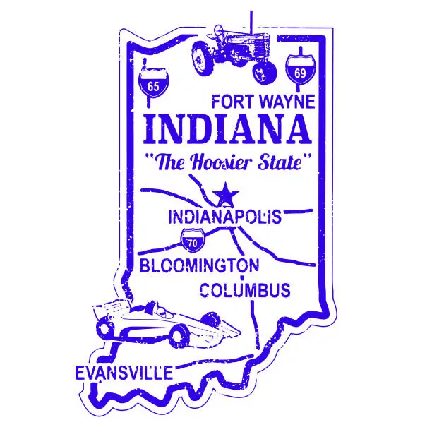 Vector illustration of Retro Indiana Travel Stamp