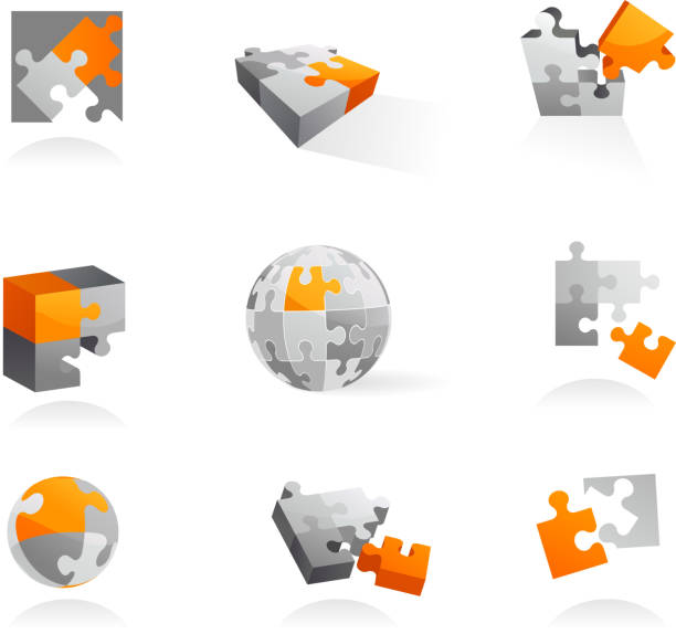 satz von puzzle icon-vektor - business global business merger globe stock-grafiken, -clipart, -cartoons und -symbole