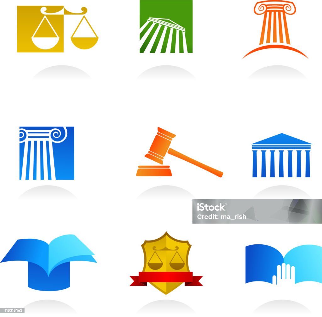 set di icone di legge - arte vettoriale royalty-free di Bilancia della Giustizia