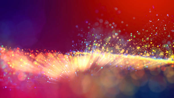istock Abstract explosion of multicolored shiny particles or light rays like laser show. 3d render abstract beautiful background with light rays colorful glowing particles, depth of field, bokeh. 1183185927