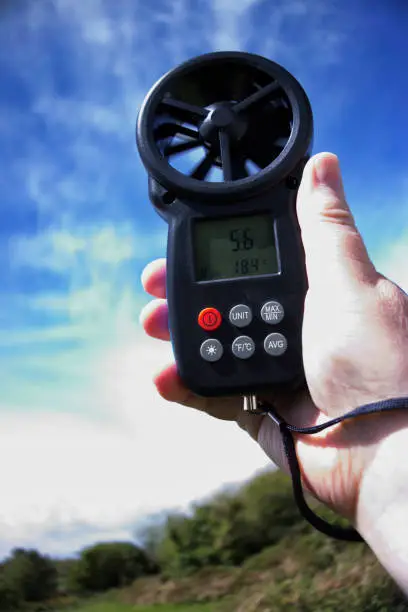Hand held anemometer in use
