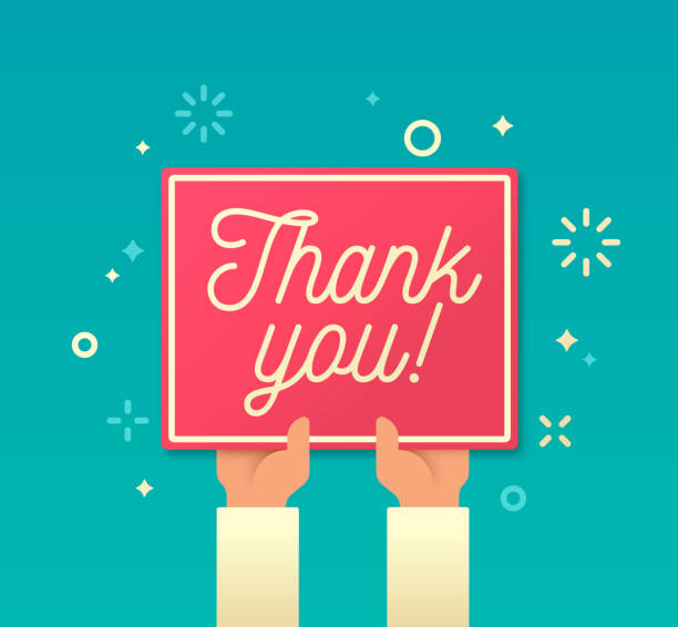 Thank You Thank you script text thanking fireworks celebration with raised hands concept. grateful stock illustrations