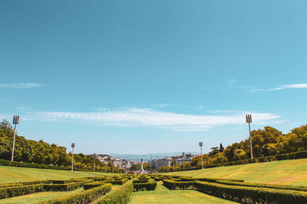 View of Eduardo VII park and gardens, the largest park in the center of Lisbon, (Avenida da Liberdade) in Portugal