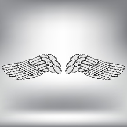 회색 흐린 배경에 천사 또는 불사조 날개 날개 달린 로고 디자인 독수리 새의 일부 엠블럼 기호 브랜드 마크에 대한 디자인 요소 새에  대한 스톡 벡터 아트 및 기타 이미지 - Istock