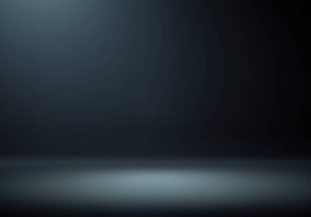 istock 3D Illustration. Black empty Studio room for product placement or as a design template with wall angle in a full frame view. 1183209144