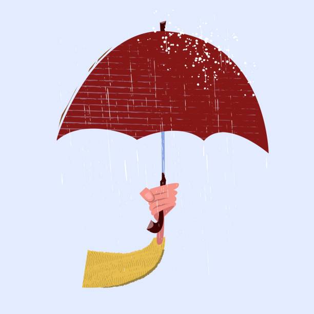 istock Arm hand holds umbrella and rotection from rain. Seasonal vector illustration 1183209718