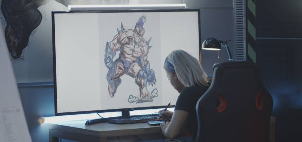 Young woman drawing game art