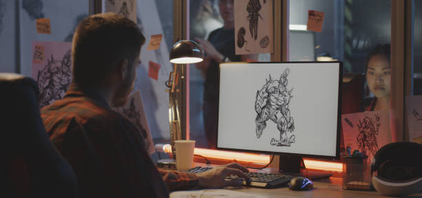 istock Graphic designer drawing video game art 1183215702