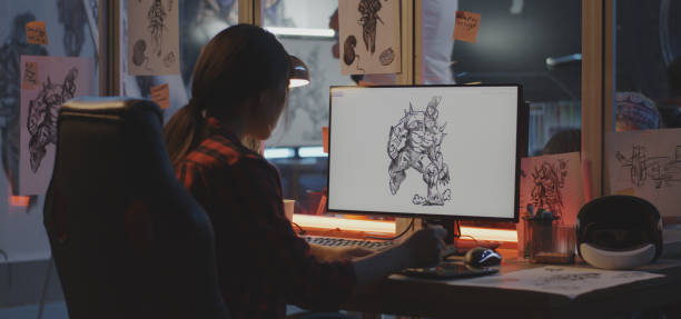 istock Young woman drawing game art 1183215770