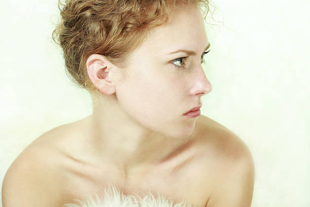 Close-up portrait of sexy caucasian young woman stock photo