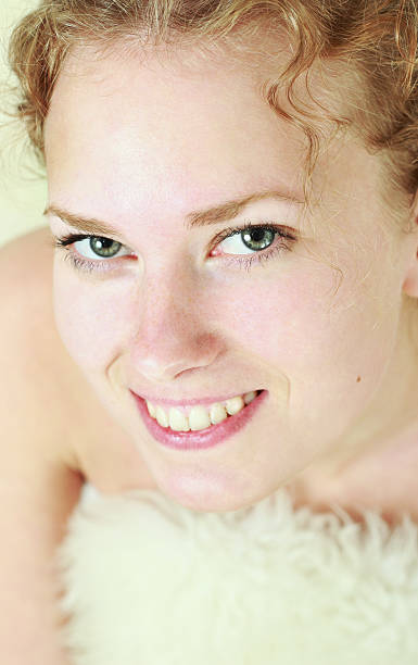 Close-up portrait of sexy caucasian young woman stock photo