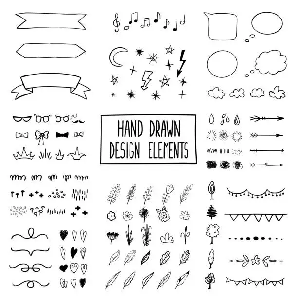 Vector illustration of Vector set with doodle illustration