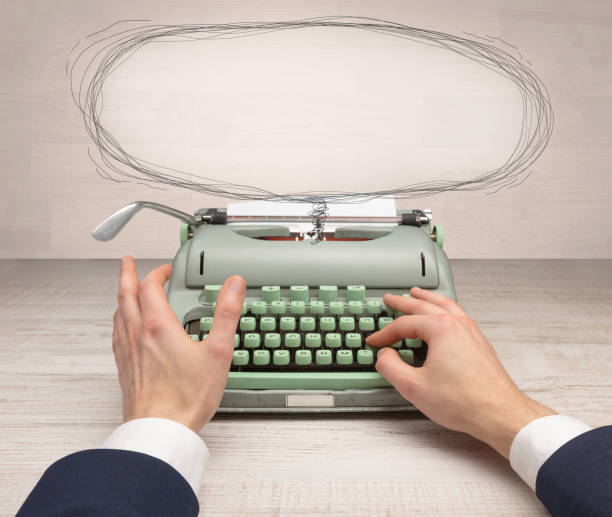 istock Vintage typewriter with doodles around 1183231062