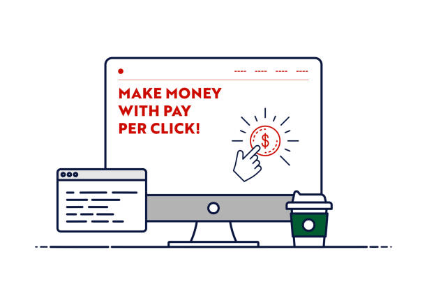 koncepcja ilustracji linii wektorowych do zarabiania pieniędzy za pomocą płatności za kliknięcie. edytowalny obrys i pixel perfect. - per stock illustrations