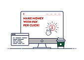istock Vector Line Illustration Concept for Make Money With Pay Per Click. Editable Stroke and Pixel Perfect. 1183232380