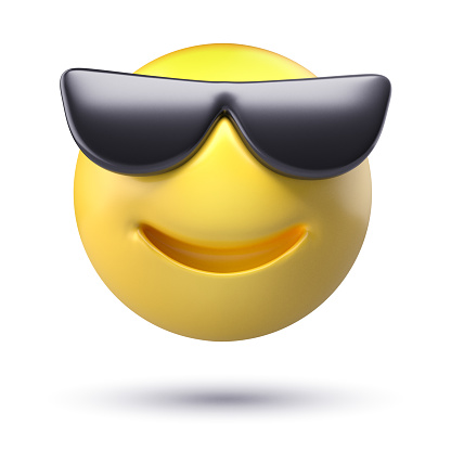 Smiling Emoji Face With Sunglasses Isolated on white background. 3D Render