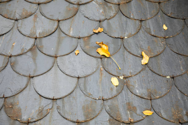 Large circular motif in slate wall in Germany