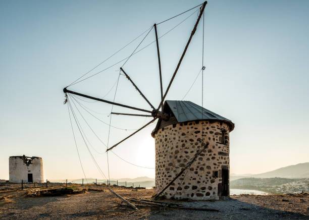 istock Old Windmills in Bodrum at dusk 1183242620