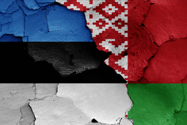 istock flags of Estonia and Belarus painted on cracked wall 1183244525